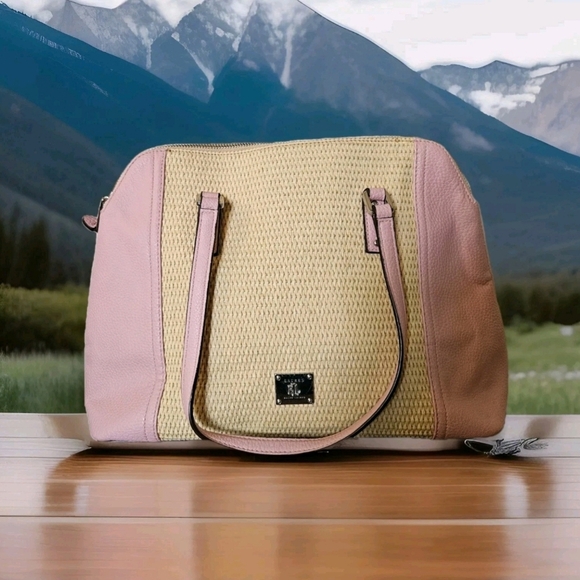 Ralph Lauren Handbags - Sold Please Do Not Purchase Ralph Lauren Woven Straw & Pink Vegan Leather Large
